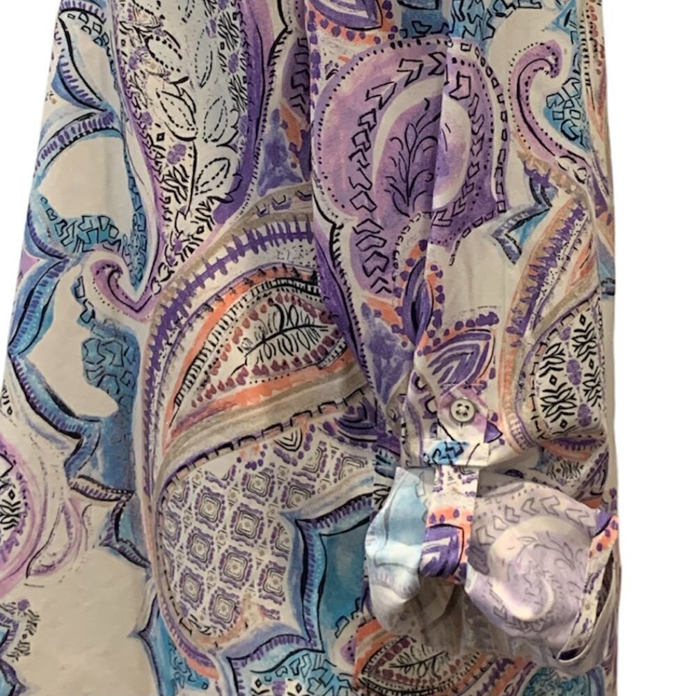 Chico's No-Iron Button Front Blouse Paisley Print Sz 2 (L/12) #201A - Picture 8 of 12